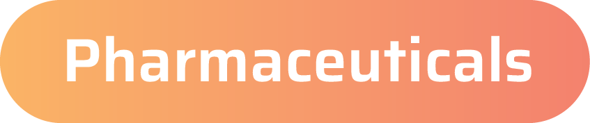 Gradient orange-pink rounded banner reading 'Pharmaceuticals' in bold white text.