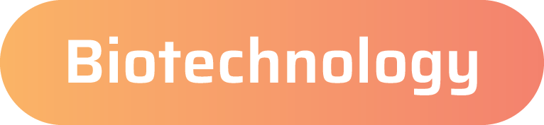 Gradient orange-to-pink pill with the white text 'Biotechnology' in bold, likely a header or badge.